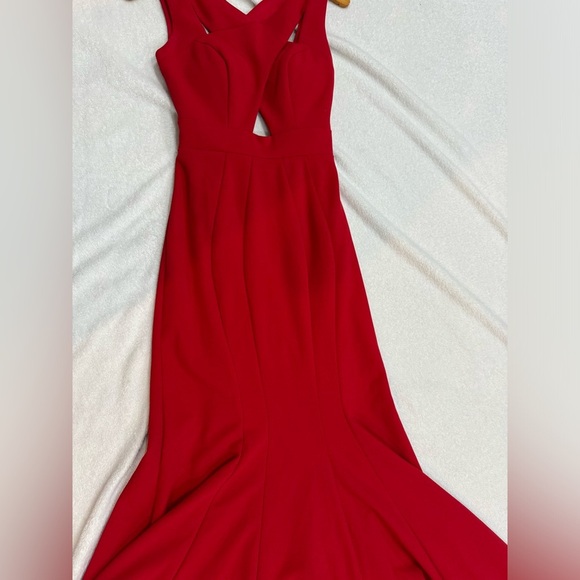 Jovani Red Criss Cross mermaid Prom Deess - Picture 8 of 14